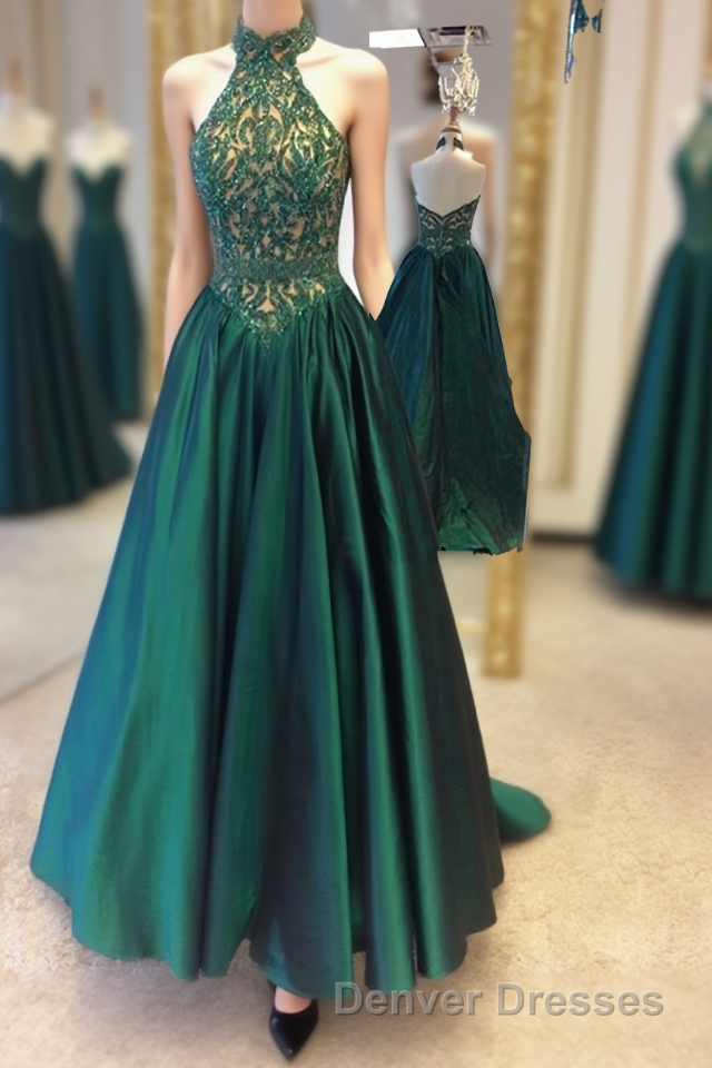 Green Halter Beading Lace A Line For Teens Elegant Backless Fashion 2024 Women Prom Dress Main image