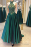 Green Halter Beading Lace A Line For Teens Elegant Backless Fashion 2024 Women Prom Dress