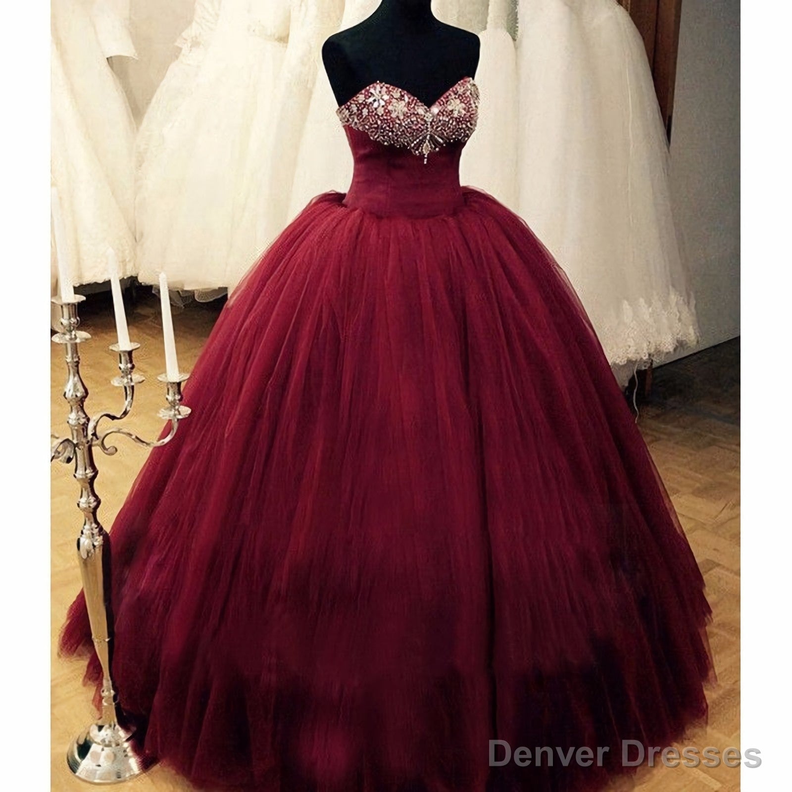 Puffy Burgundy Qinceanera Beaded Top Corest Lace-Up Back Floor Length Princess Vestidos De Debutante Prom Dresses Main image