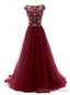 Burgundy Wine Red Beading Long Sexy Prom Dresses