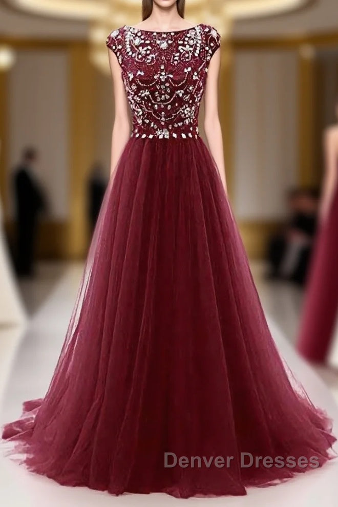 Burgundy Wine Red Beading Long Sexy Prom Dress Main image