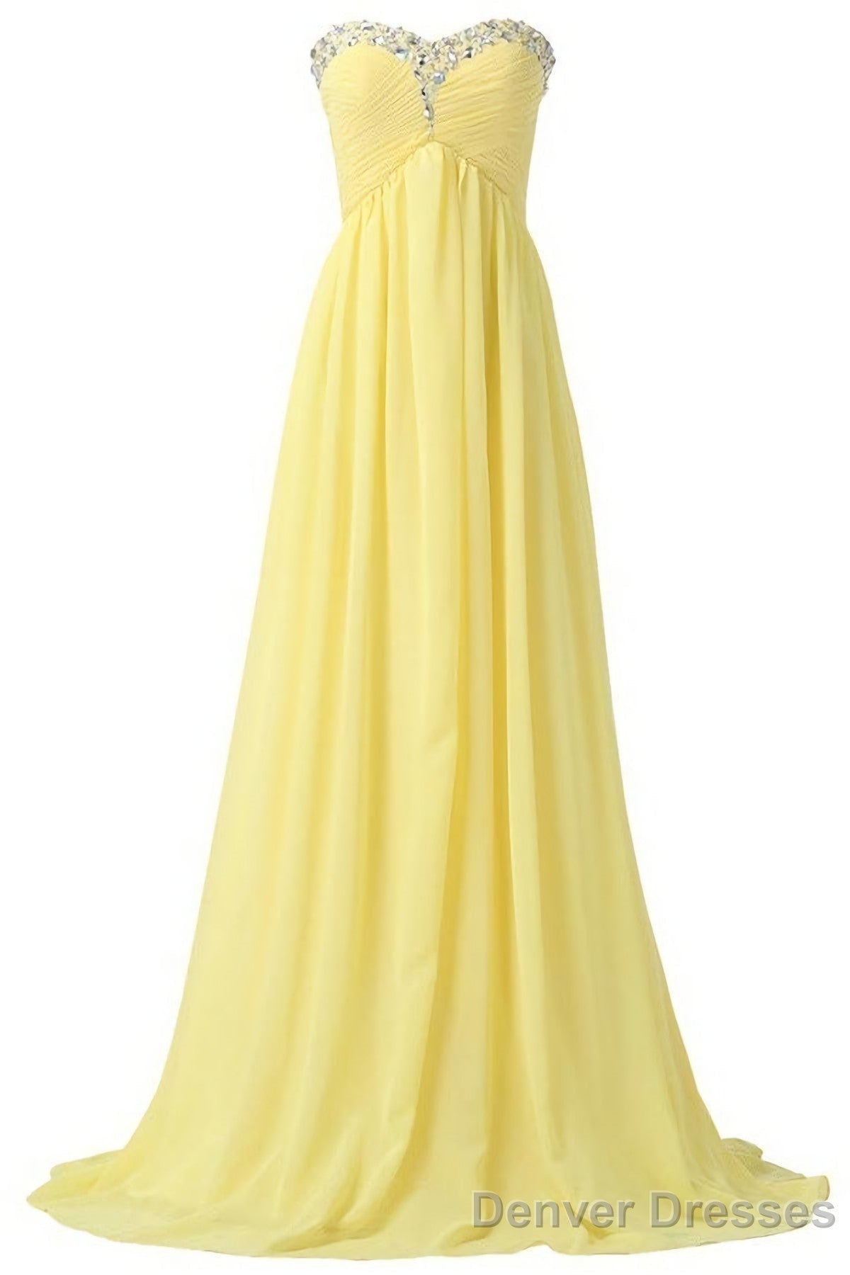 Sweetheart Long Yellow Chiffon Beaded Pregnant High Low For Teens Simple Bridesmaid Dresses Main image