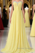 Sweetheart Long Yellow Chiffon Beaded Pregnant High Low For Teens Simple Cheap Bridesmaid Dress