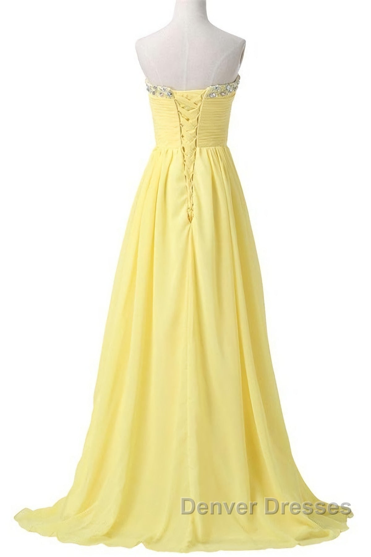 Sweetheart Long Yellow Chiffon Beaded Pregnant High Low For Teens Simple Cheap Bridesmaid Dress