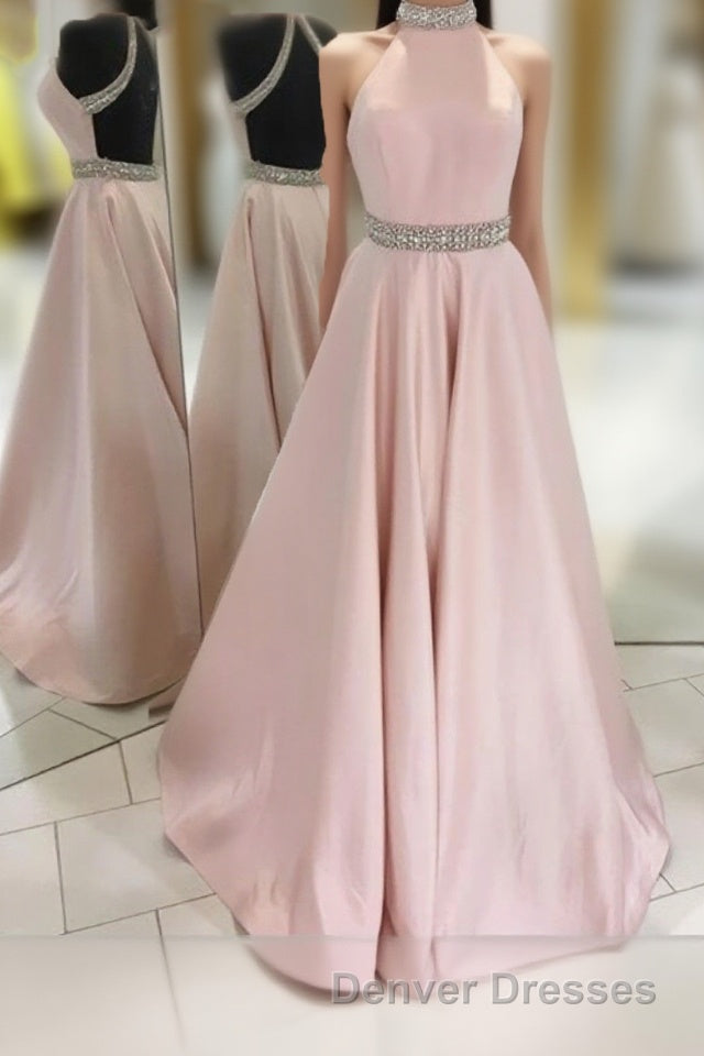 Pink Backless Halter Simple Handmade Plus Size Elegant Prom Dress Main image