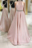 Pink Backless Halter Simple Handmade Plus Size Elegant Prom Dress