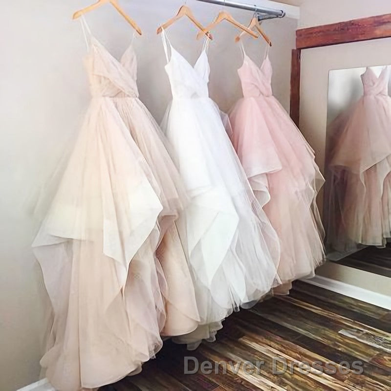 Gorgeous A Line V Neck Spaghetti Straps Long 2024 Pink White Champagne Wedding Dress Secondary image