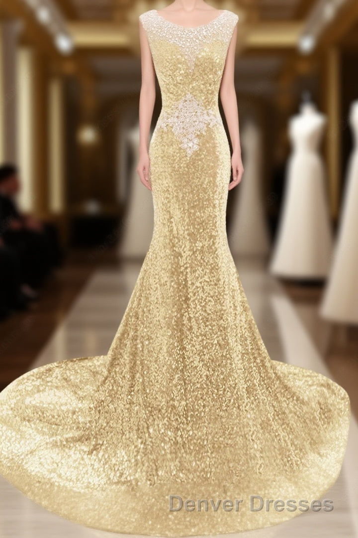 Sequins Court Train Crystal Detailing Trumpet Mermaid Sexy Beading Prom Dress Main image