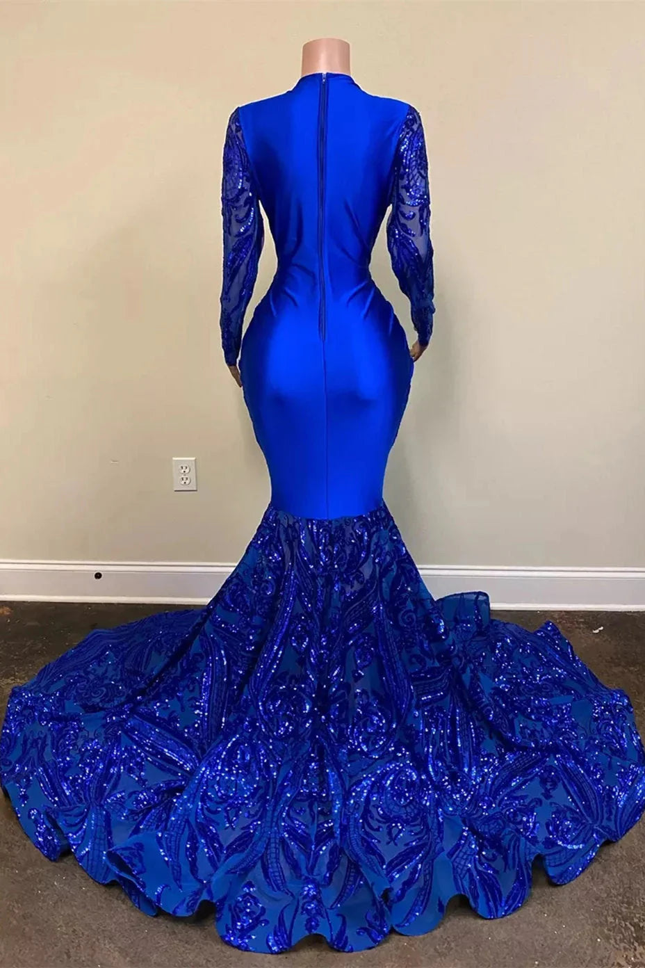 Blue Shiny Sexy V-Neck Long Sleeves Formal Prom Dress Evening Gown Party Dress Secondary image