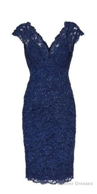 Prom Dress Sexy V Neck Navy Blue Lace Short Mother Of The Bride Dress Main image