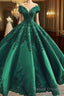 Prom Dress Elegant Green Satin Ball Gown Wedding Dress Lace Embroidery Beaded Off The Shoulder For Bridal Party