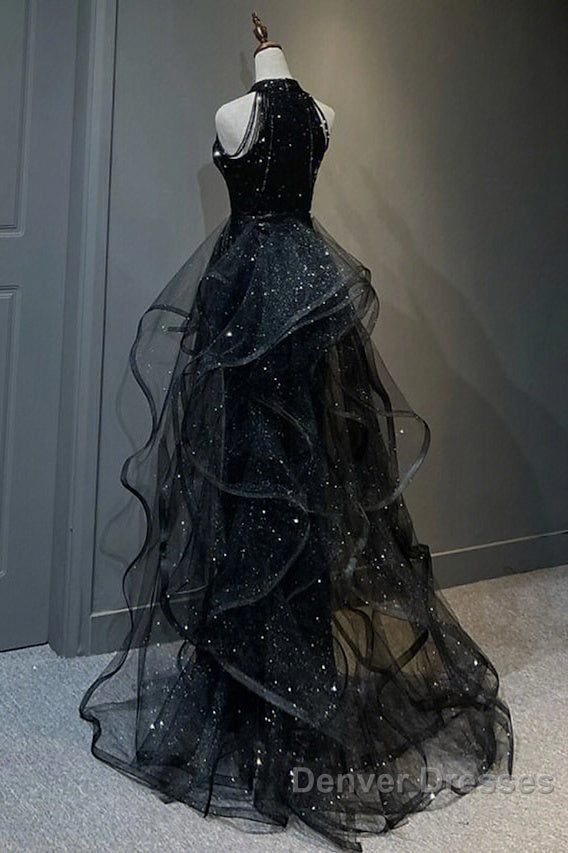 Prom Dress Sparkle & Shine Dress Wedding Partysleeveless Halter Wednesday Addams Family Sequined With Crystals Sequin Ruffles