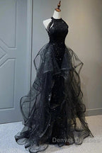 Prom Dress Sparkle & Shine Dress Wedding Partysleeveless Halter Wednesday Addams Family Sequined With Crystals Sequin Ruffles