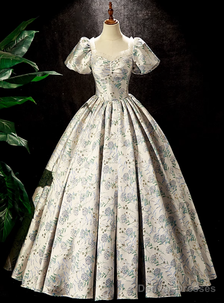 Puff Sleeve Square Print Quinceanera Dress Main image