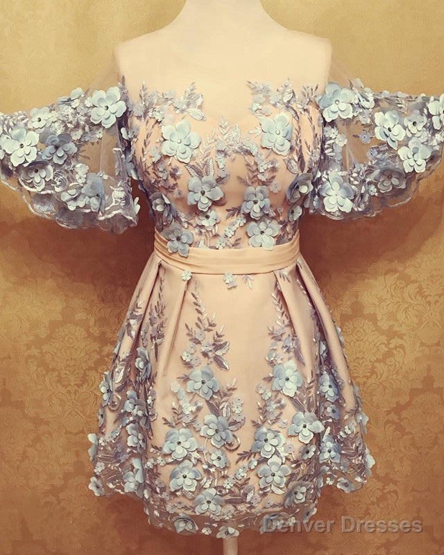 Puffy Sleeves Homecoming Dresses With 3D Flowers Secondary image