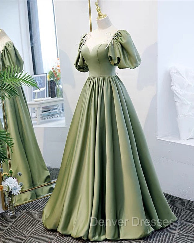 Puffy Sleeves Satin Bridesmaid Dress Long