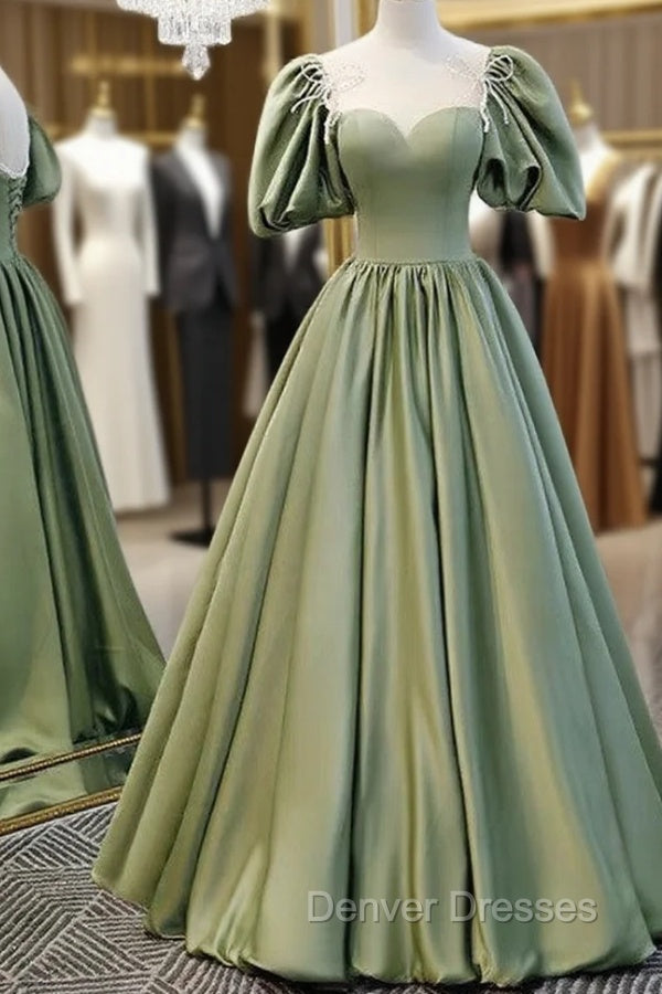 Puffy Sleeves Satin Bridesmaid Dress Long Main image