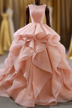 Puffy Tulle Long Prom Dress with Beading, A Line Sleeveless Party Gown
