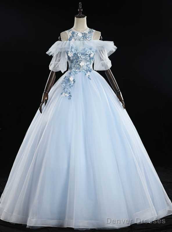 Purchase Your Favorite Sky Blue Ball Gown Appliques Short Sleeve Quinceanera Dress Main image