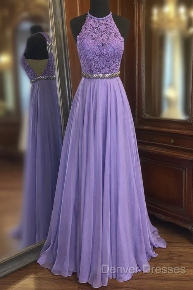 Purple A Line Chiffon Lace Prom Dress Evening Dress Main image