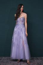 A-line Lace Appliques Long Prom Dresses