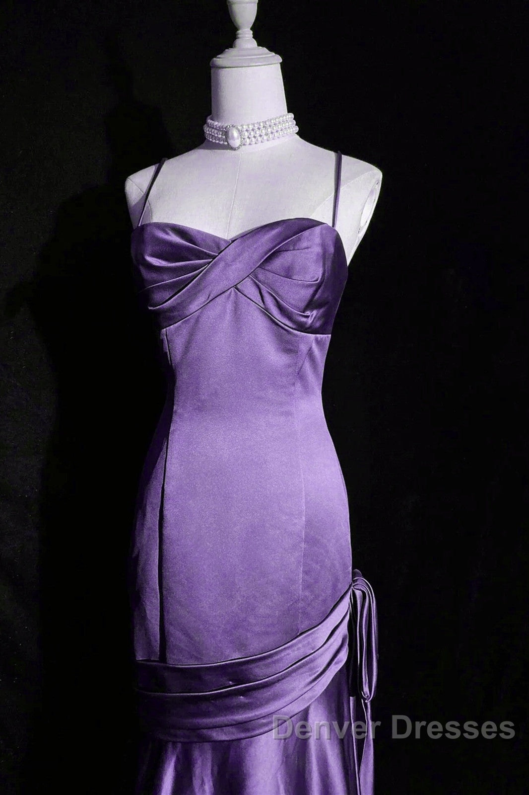 Purple A-Line Mermaid Straps Evening Dress, Purple Satin Prom Dress Formal Dress Secondary image