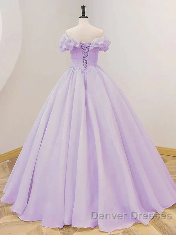 Purple A-Line Off Shoulder Long Ball Dress Purple Dress Prom Dress