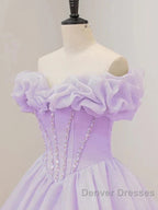 Purple A-Line Off Shoulder Long Ball Dress Purple Dress Prom Dress
