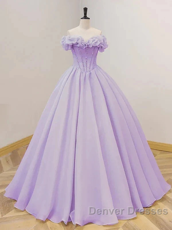 Purple A-Line Off Shoulder Long Ball Dress Purple Dress Prom Dress