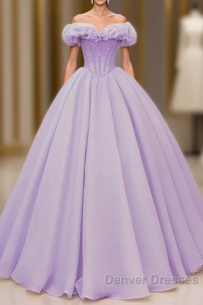 Purple A-Line Off Shoulder Long Ball Dress Purple Dress Prom Dress Main image