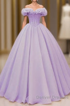 Purple A-Line Off Shoulder Long Ball Dress Purple Dress Prom Dress