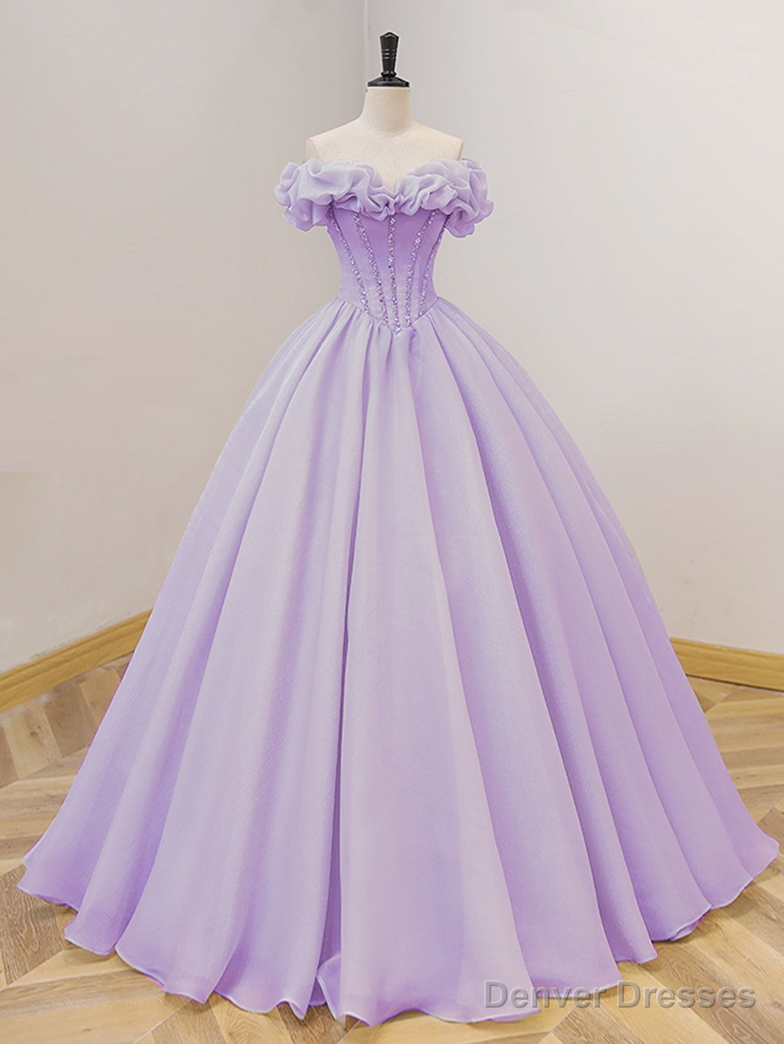 Purple A-Line Off Shoulder Long Prom Dresses, Purple Sweet 16 Dress Main image
