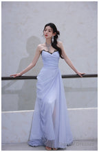 Purple A-Line Strapless Chiffon Pleated Long Prom Dress Chic Lace Graduation Prom Dress