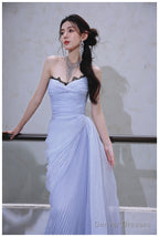 Purple A-Line Strapless Chiffon Pleated Long Prom Dress Chic Lace Graduation Prom Dress