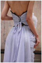 Purple A-Line Strapless Chiffon Pleated Long Prom Dress Chic Lace Graduation Prom Dress