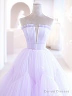 Purple A line Tulle Long Prom Dresses, Purple Evening Graduation Dresses