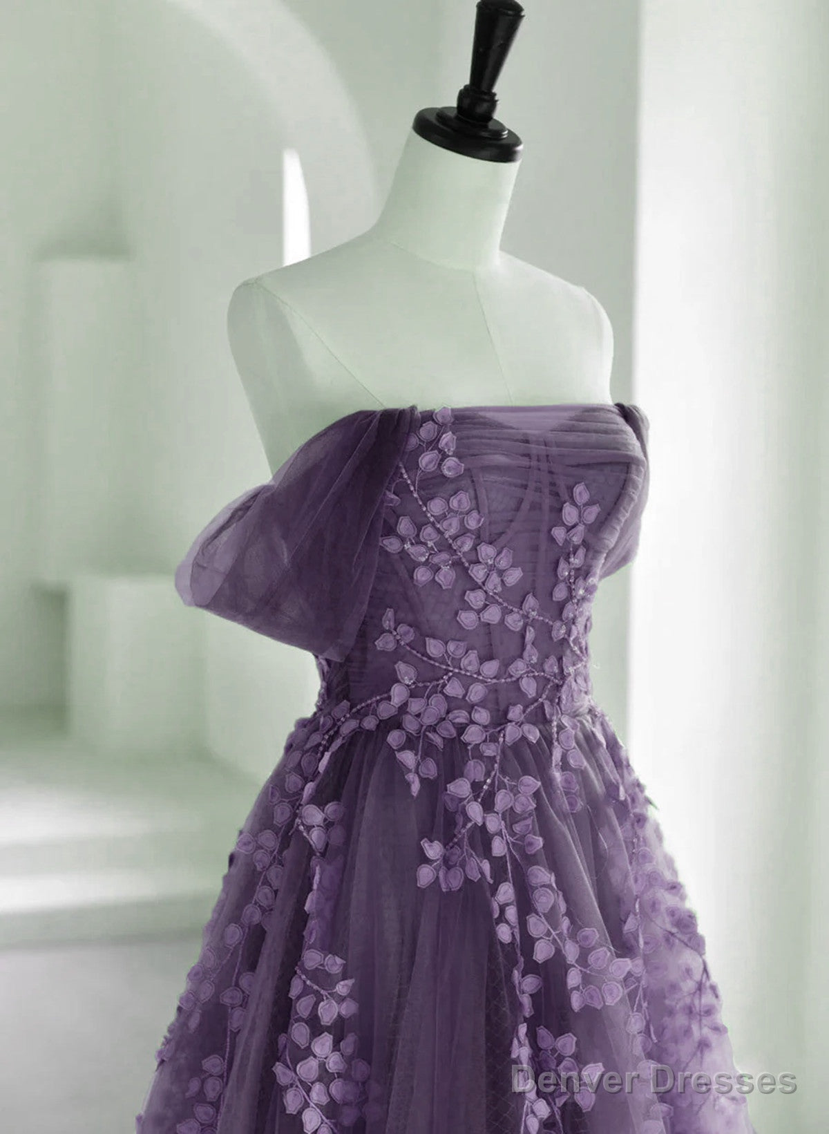 Purple A-Line Tulle With Lace Long Formal Dress, Purple Prom Dress Evening Dress Secondary image