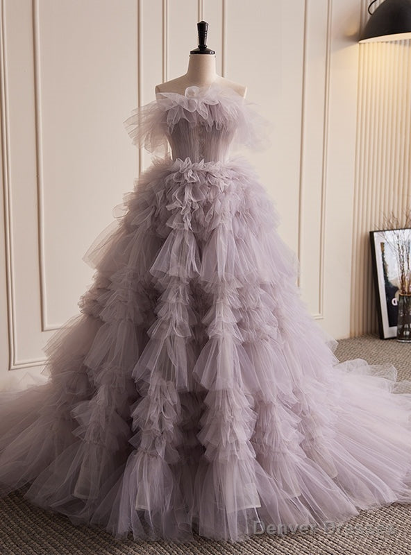 Purple Ball Gown Tulle Tiers Pleats Prom Dress Main image