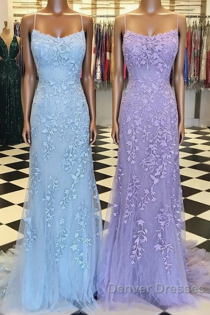 Purple/Blue Mermaid Backless Lace Prom Dress, Purple/Blue Mermaid Backless Lace Formal Graduation Evening Dreses Main image