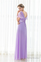 Purple Chiffon Off The Shoulder Long Bridesmaid Dresses
