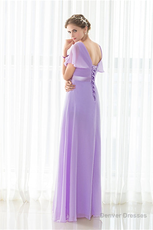 Purple Chiffon Off The Shoulder Long Bridesmaid Dresses