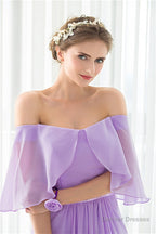 Purple Chiffon Off The Shoulder Long Bridesmaid Dresses