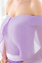 Purple Chiffon Off The Shoulder Long Bridesmaid Dresses