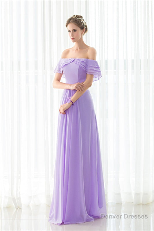 Purple Chiffon Off The Shoulder Long Bridesmaid Dresses Secondary image