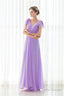 Purple Chiffon V-neck Backless Pleats Long Bridesmaid Dresses