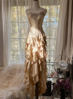 Purple ??Elegant Strapless Chiffon Applique Long Tiered Prom Dress Backless Party Dress