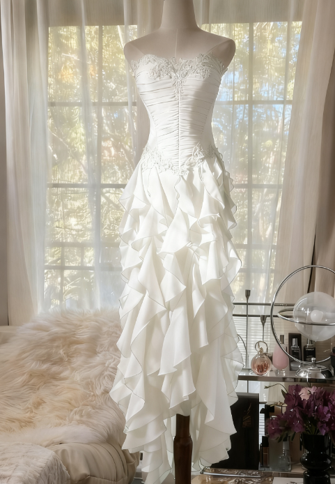 Purple ??Elegant Strapless Chiffon Applique Long Tiered Prom Dress Backless Party Dress