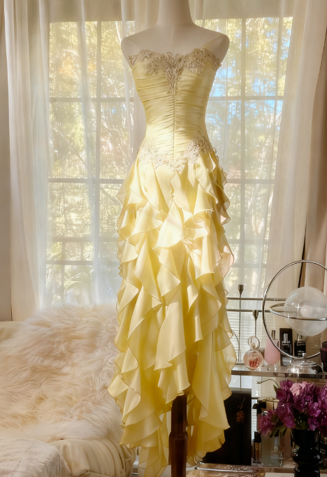 Purple ??Elegant Strapless Chiffon Applique Long Tiered Prom Dress Backless Party Dress