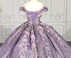 Purple Floral A Line Sequined Party Ball Gown