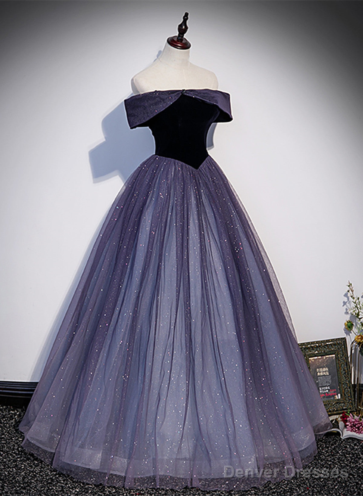 Purple Gradient Tulle Off Shoulder Long Party Dress, A-line Purple Evening Dress Prom Dress Main image